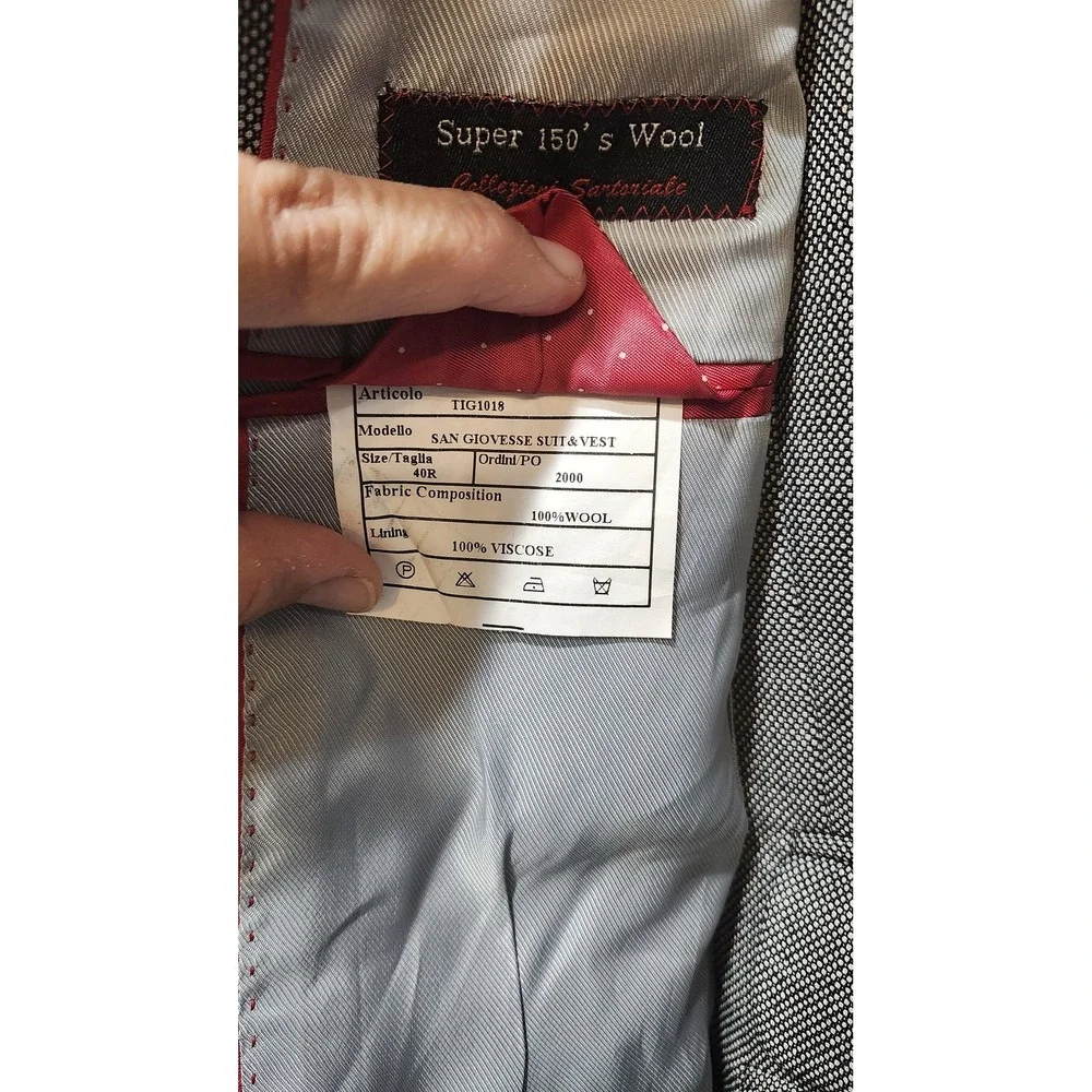 Tiglio Rosso Suit Jacket Vest Mens 46 Gray‎ Super 150s Wool Made Italy Formal